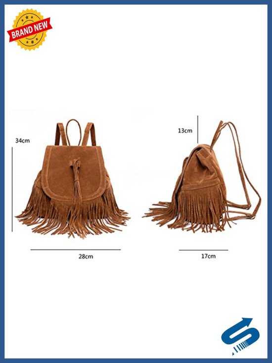 Suede Fringe Tassel Backpack Purse - Faux Leather Travel Daypack main image 6